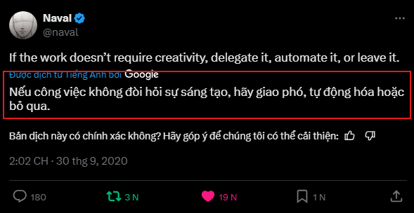 sang-tao-naval Nếu công việc không đòi hỏi sự sáng tạo, hãy giao phó, tự động hóa hoặc bỏ qua.